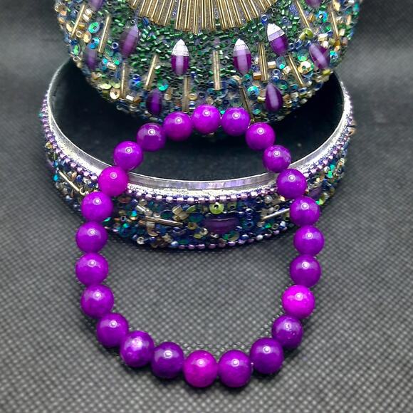 Purple Sugilite Jade Bracelet Artisan Made Stretch 8mm Gemstone Beaded Stack New - Picture 9 of 11